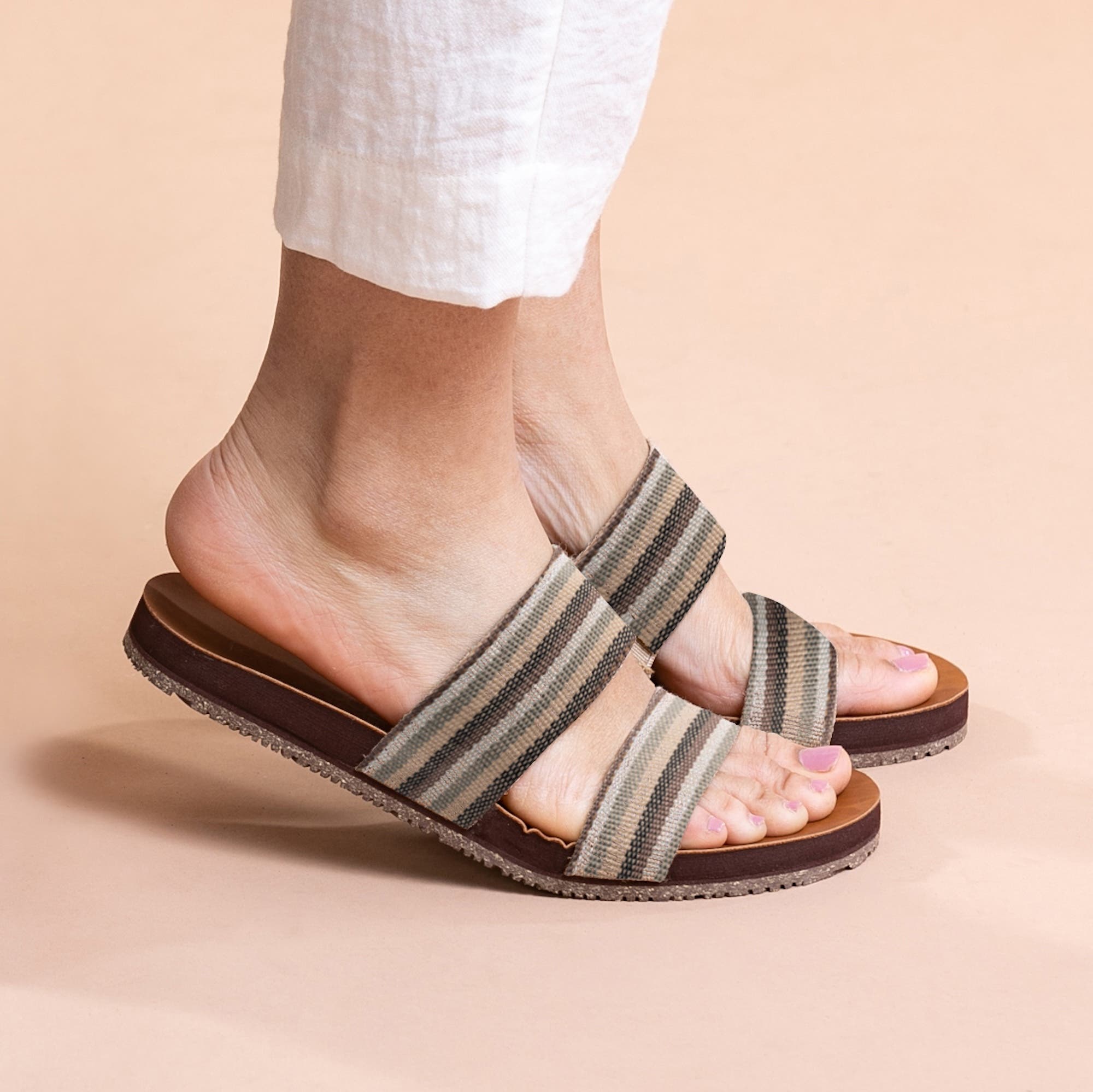 Womens Zensole Vistas Faux Leather Double Strap Slide Sandals, Alternate, color, Sienna