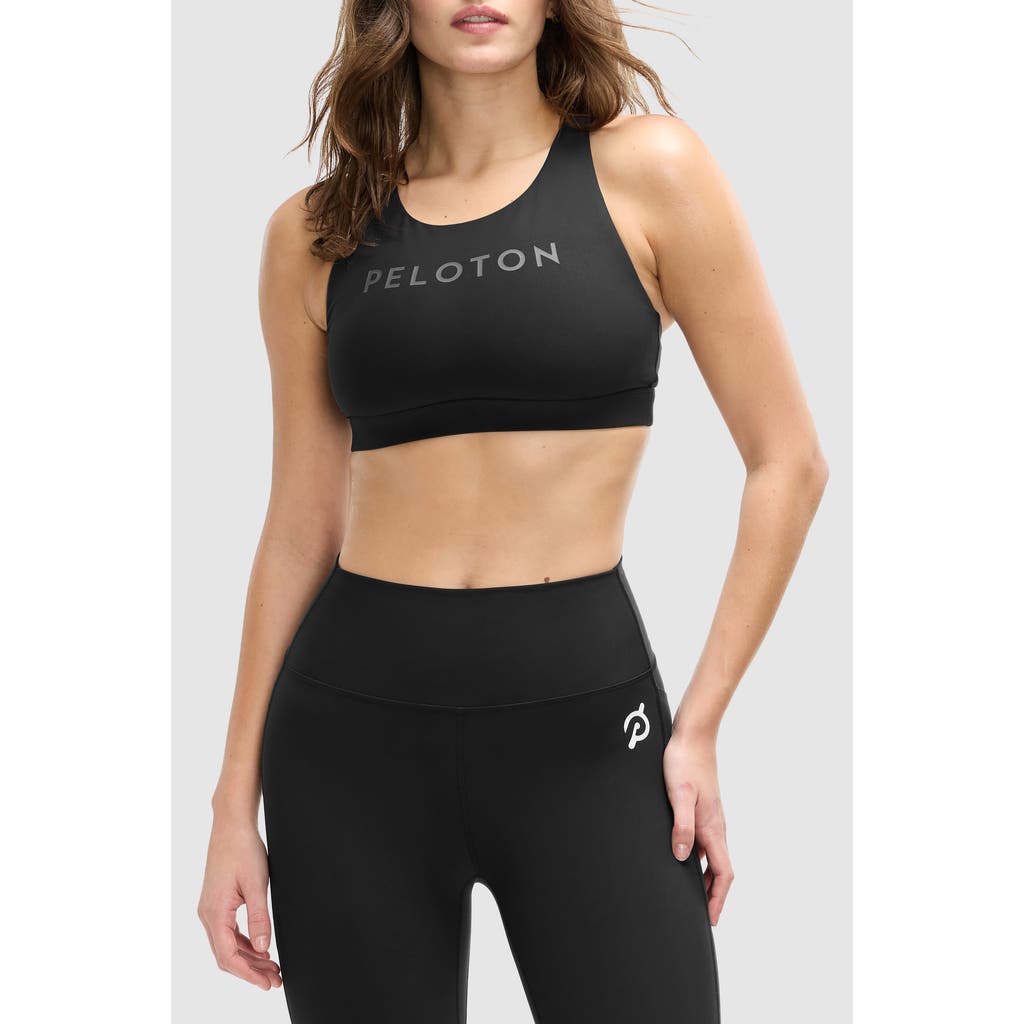 Shop Peloton Cadent Mid Neck V Strap Bra In Jet Black