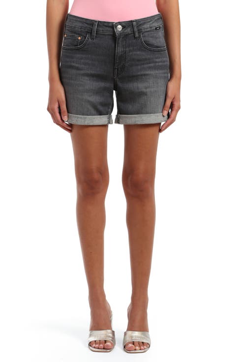Pixie Roll Cuff Denim Shorts (Mid Smoke Brushed Flex Blue)