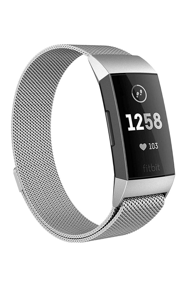 The Posh Tech Small Stainless Steel Band for Fitbit Charge 3 - Silver, Alternate, color,