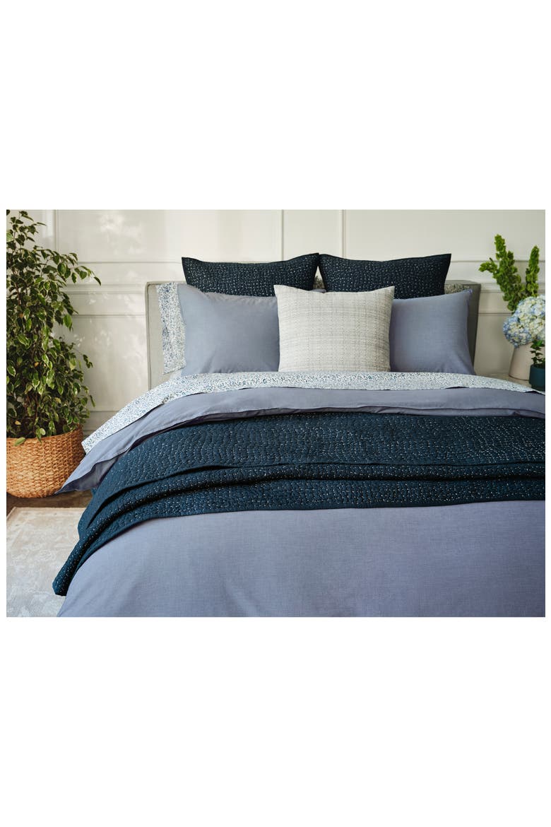 Organic Crinkled Percale™ Duvet Cover, Alternate, color, INDIGO CHAMBRAY