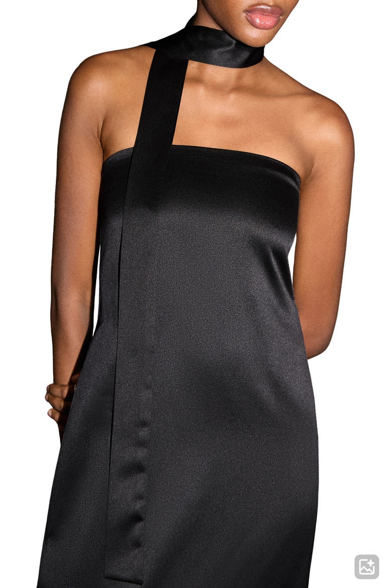 Satin Halter Maxi Dress, Alternate, color, BLACK