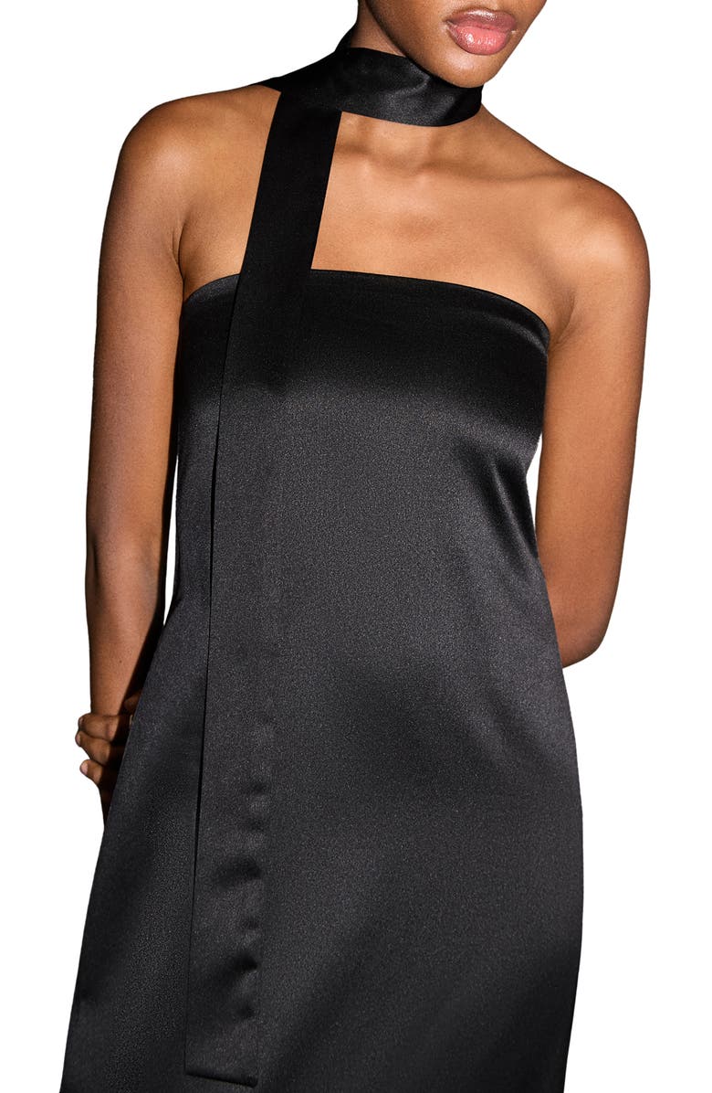 MANGO TEEN Satin Halter Maxi Dress, Alternate, color, Black