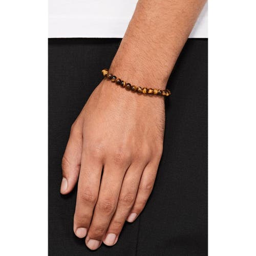 Jan Leslie 6mm Semiprecious Gemstone Beaded Elastic Bracelet In Brown