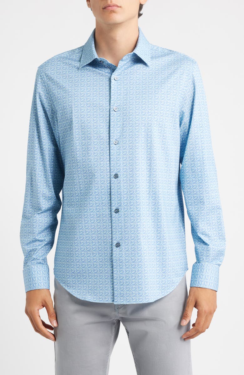 Bugatchi James OoohCotton<sup>®</sup> Floral Button-Up Shirt, Main, color, Seafoam