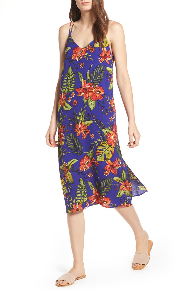 All in Favor Strappy Floral Print Midi Dress, Main, color,