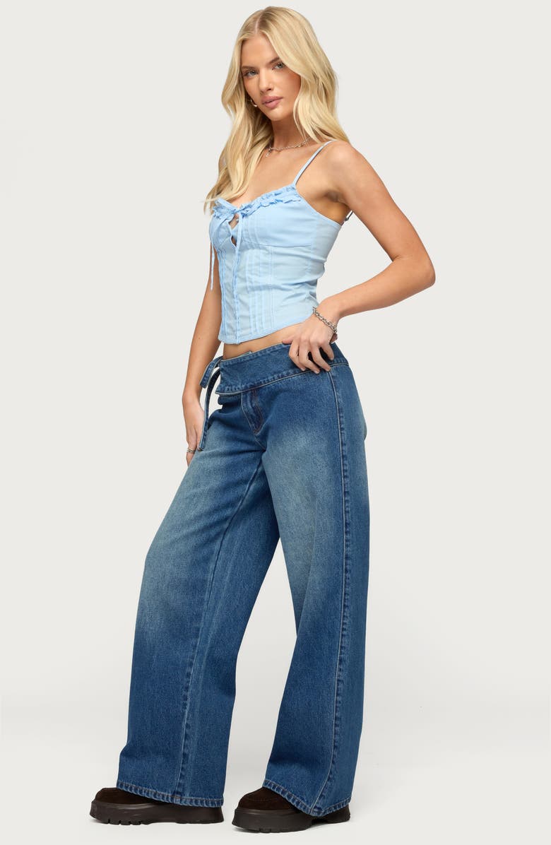 EDIKTED Cleo Tie Waist Wide Leg Jeans, Alternate, color,