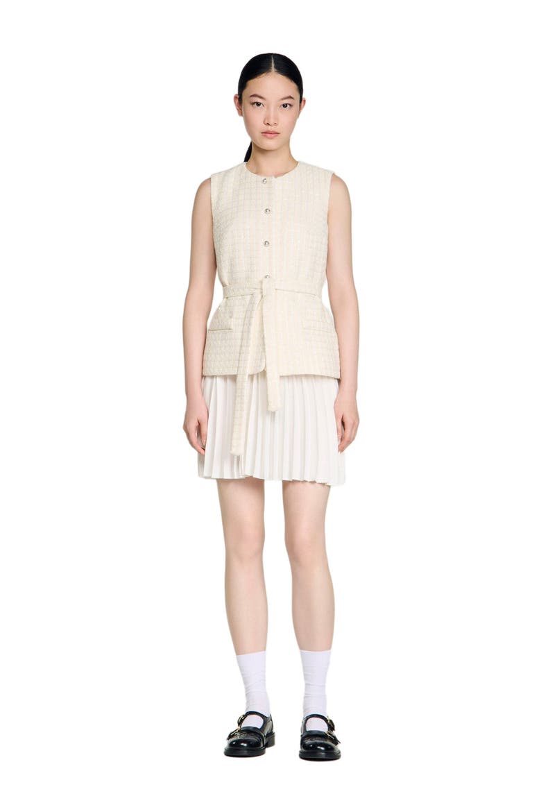 Two-material short dress, Main, color, Ecru
