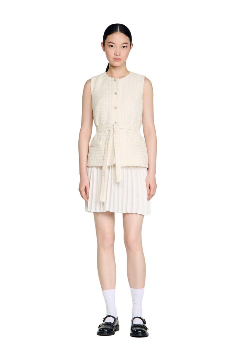SANDRO Two-material short dress, Main, color, Ecru
