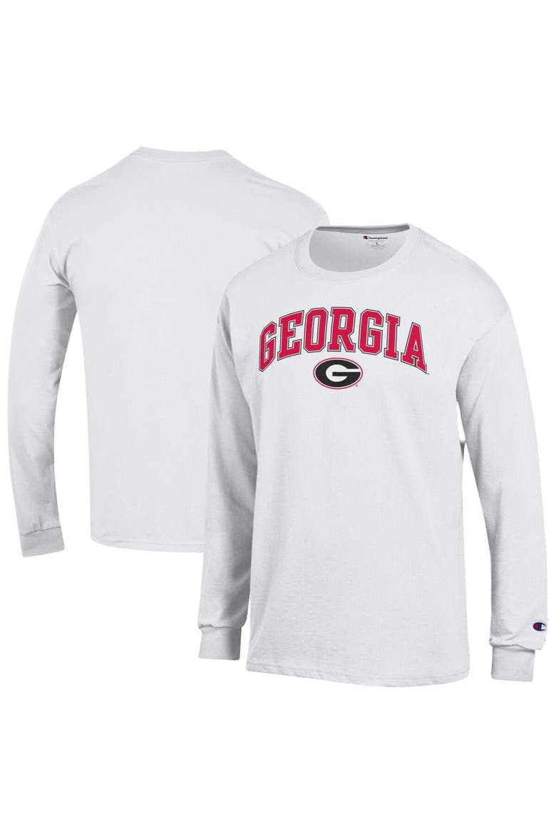Men's Champion  White Georgia Bulldogs Arched Logo Long Sleeve T-Shirt, Main, color, White