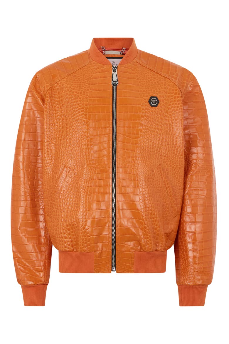 Leather Bomber Jacket Cocco Men, Main, color, orange