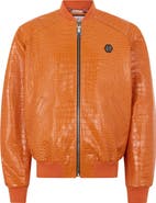 PHILIPP PLEIN Leather Bomber Jacket Cocco Men