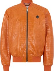 PHILIPP PLEIN Leather Bomber Jacket Cocco Men