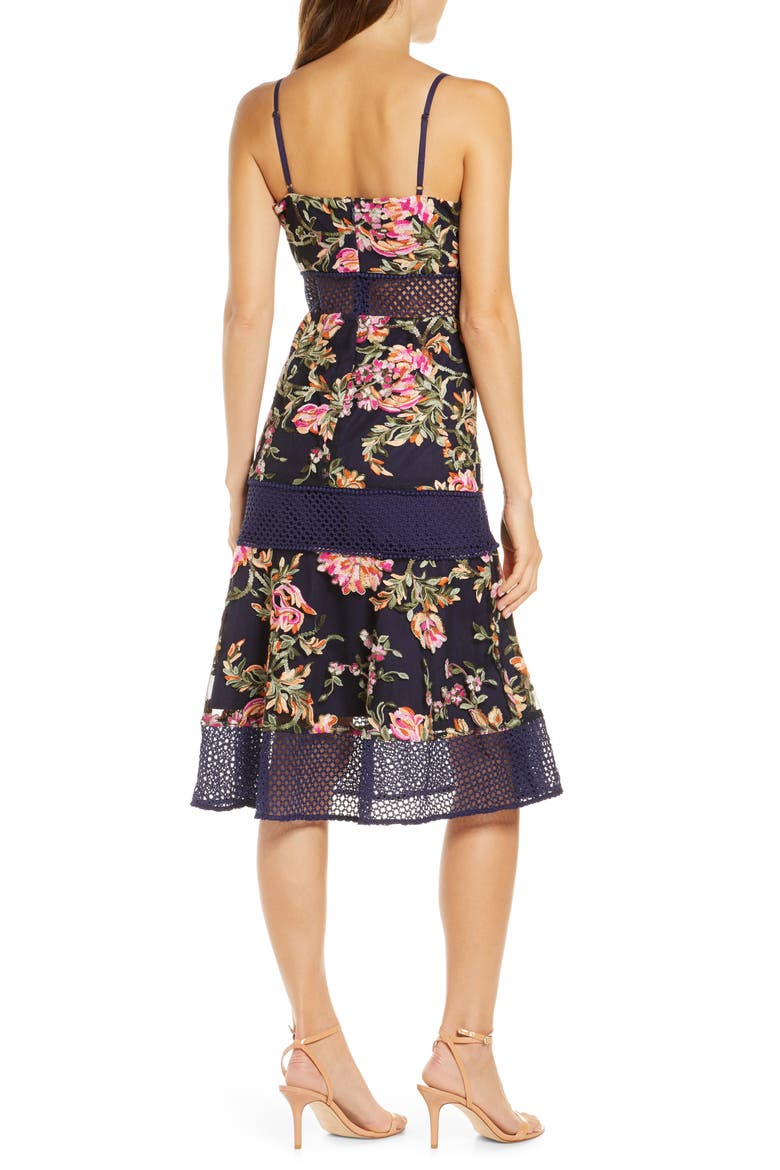 Kaylea Sleeveless Embroidered Lace Trim Dress, Alternate, color, NAVY MULTI