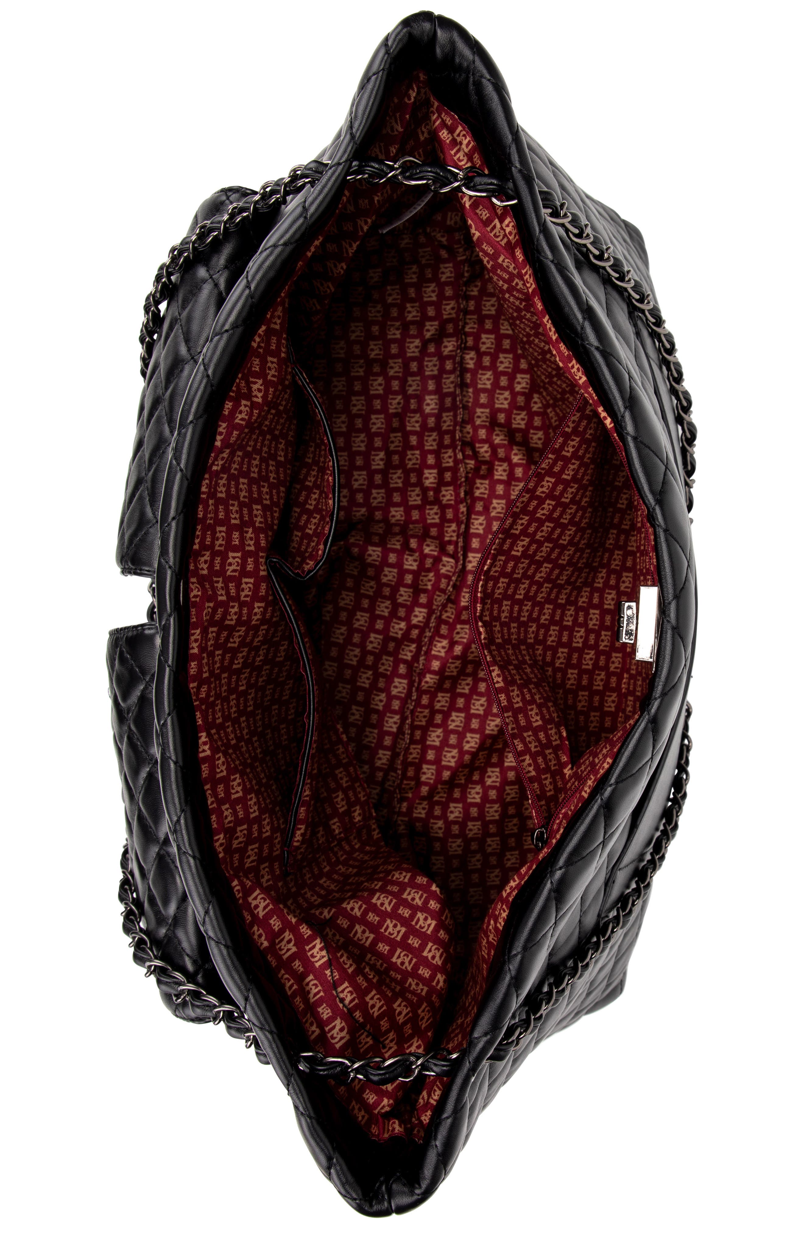 BADGLEY MISCHKA Diana Quilted Vegan Leather Weekender Duffel Bag, Alternate, color, Black