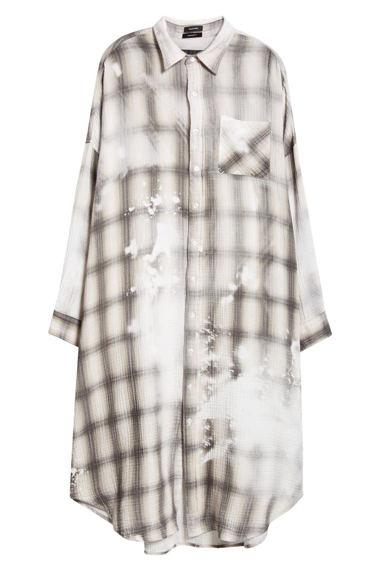 Jumbo Bleached Plaid Long Sleeve Cotton Gauze Midi Shirtdress, Alternate, color, BLEACHED GREY PLAID