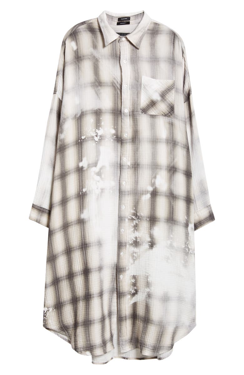 R13 Jumbo Bleached Plaid Long Sleeve Cotton Gauze Midi Shirtdress, Alternate, color, 