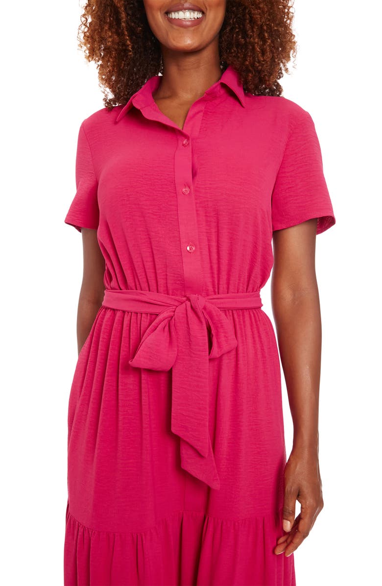 London Times Short Sleeve Tiered Shirtdress, Alternate, color, Magenta
