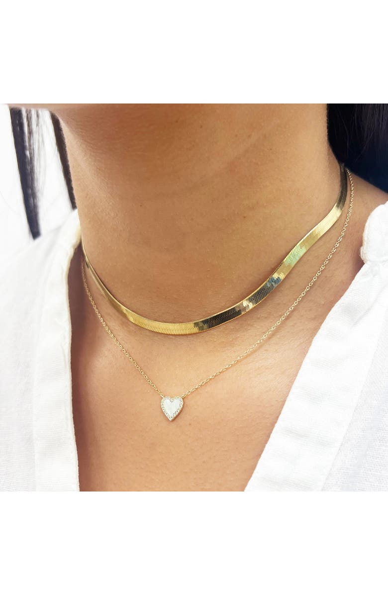 The Lovery Fine Jewelry Mini Mother of Pearl Diamond Halo Heart Necklace, Alternate, color, Mother Of Pearl