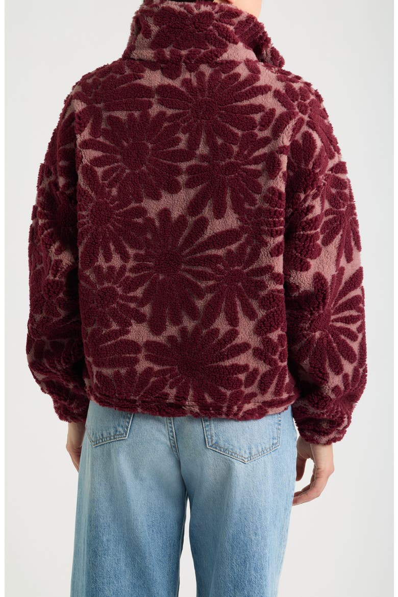 Floral Faux Shearling Half Zip Pullover, Alternate, color, BORDEAUX
