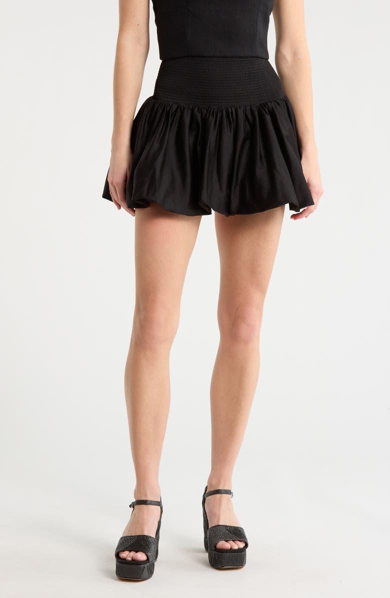Alice + Olivia Arden Drop Waist Bubble Hem Skirt, Main, color, Black