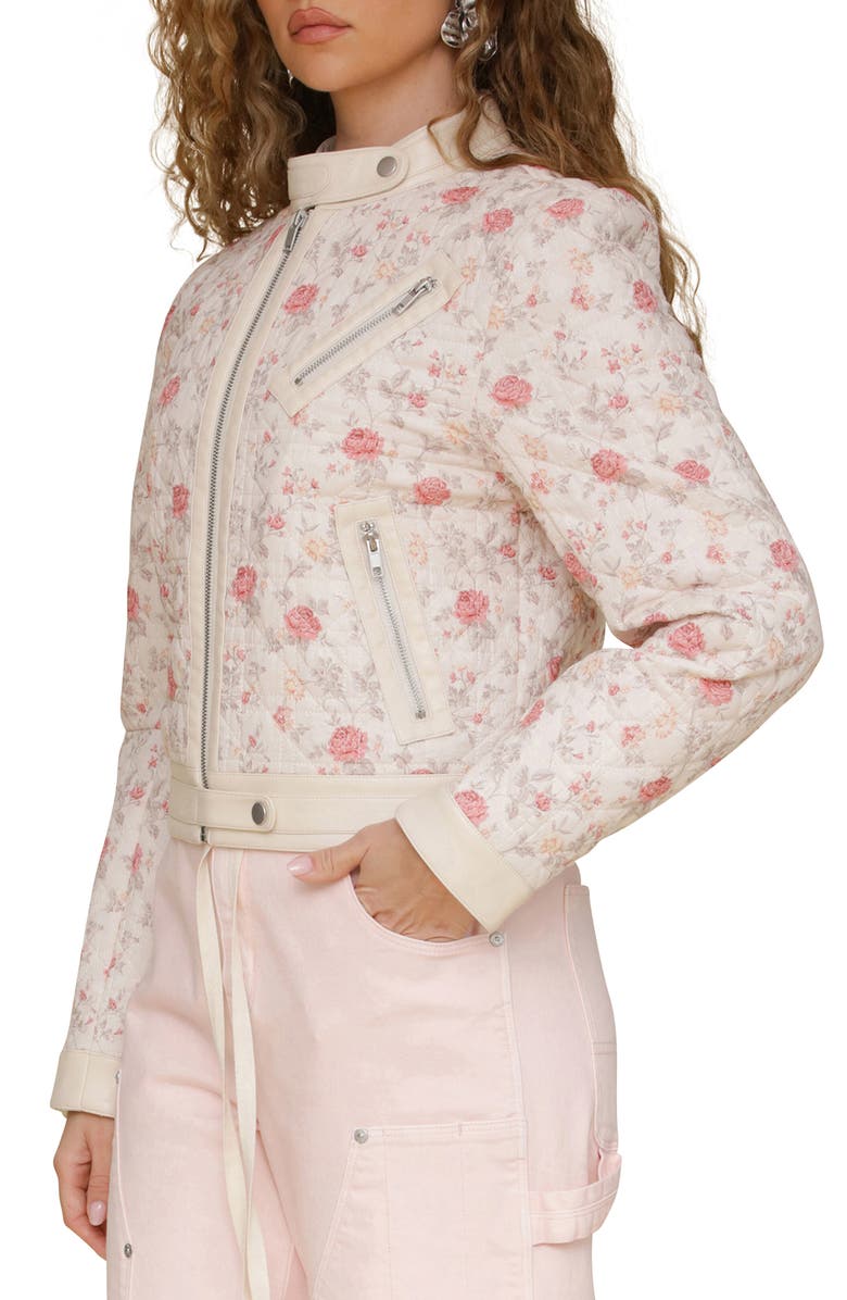 Avec Les Filles Floral Quilted Faux-Ever Leather<sup>™</sup> Trim Crop Moto Jacket, Alternate, color, Soft Pink Floral