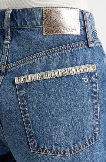 Embellished High Waist Raw Hem Cutoff Denim Shorts