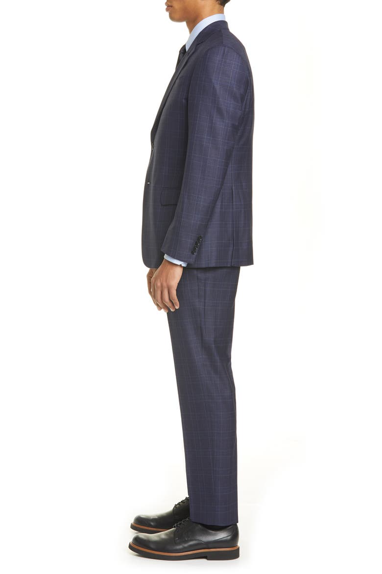 G Line Trim Fit Plaid Wool Blend Suit, Alternate, color, NAVY