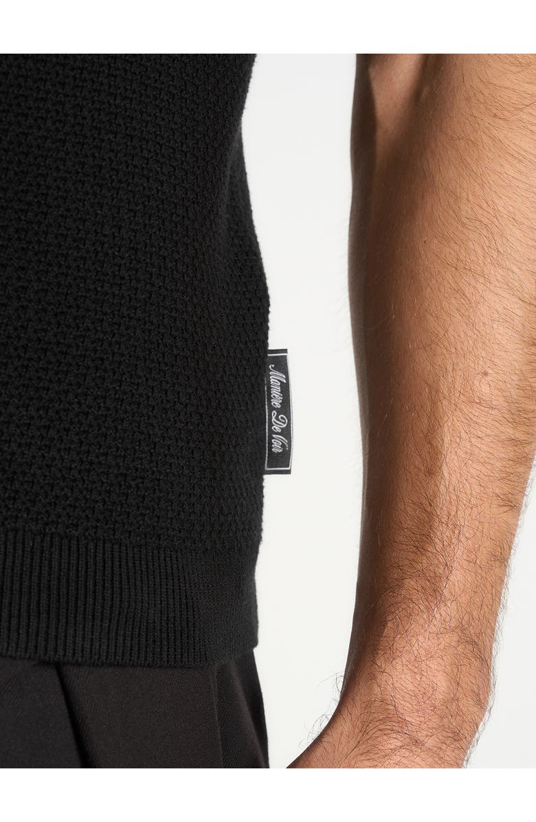 Manière De Voir Rowen Textured Knit Revere Polo Shirt, Alternate, color, Black