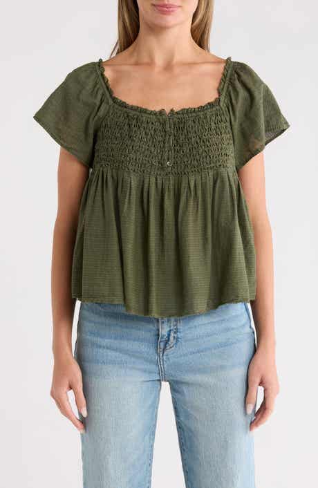 Lucky Brand Smocked Babydoll Top