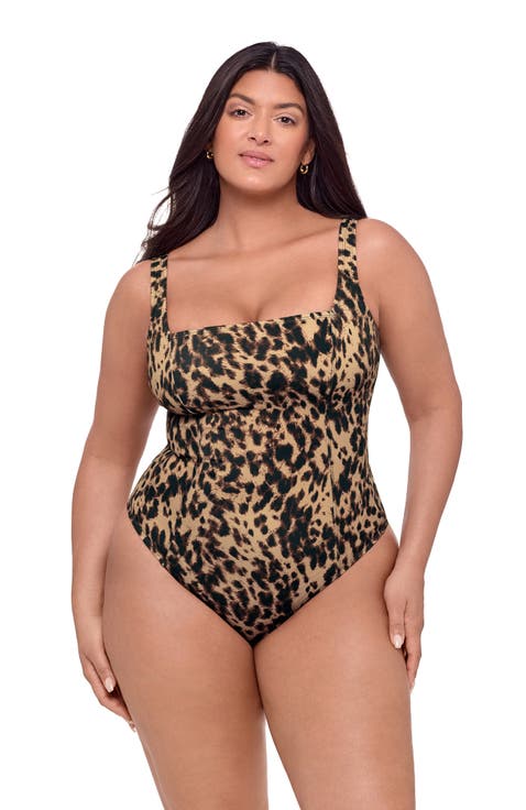 Square Neck Lace-Up Back One Piece Swimsuit