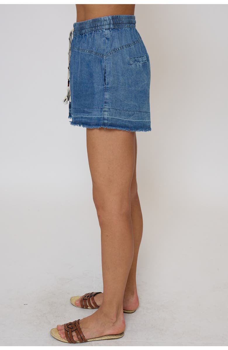 Central Park West Celine Mid Rise Drawstring Shorts, Alternate, color, Blue