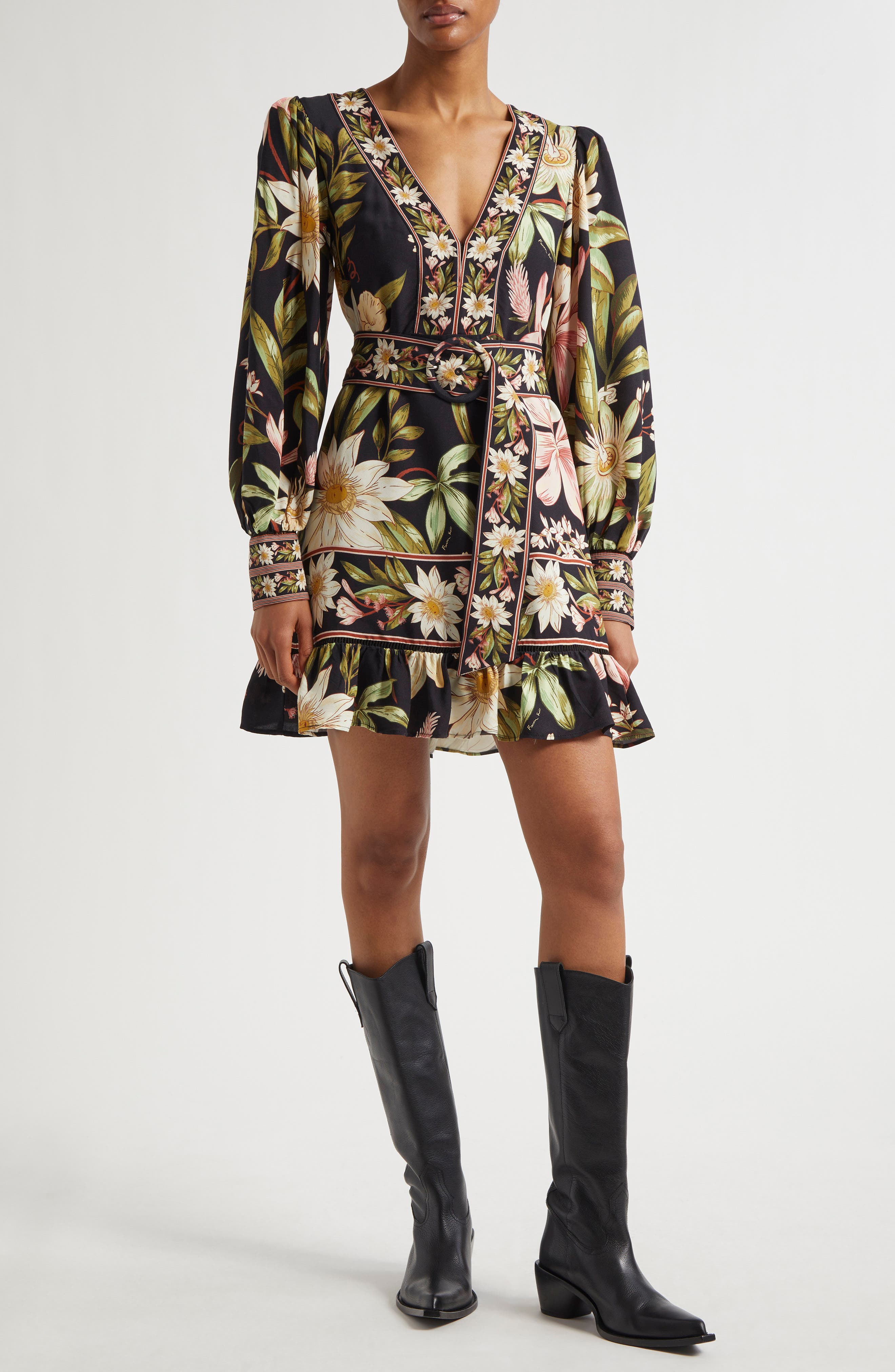 FARM Rio Surreal Flowers Long Sleeve Minidress