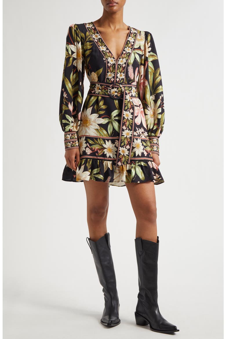 Surreal Flowers Long Sleeve Minidress, Main, color, SURREAL FLOWERS BLAC