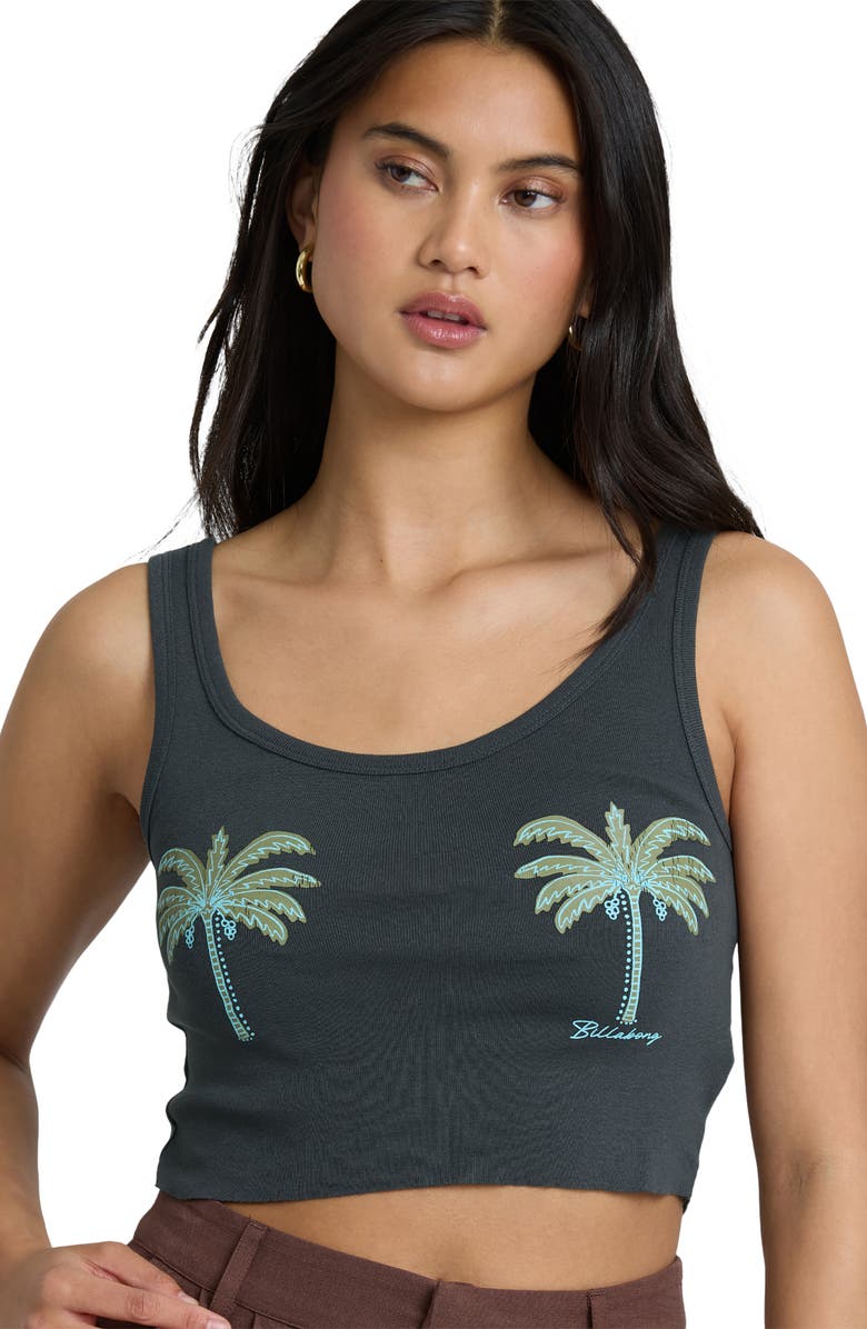Billabong Vacation Crop Cotton Graphic Tank, Alternate, color, Off Black