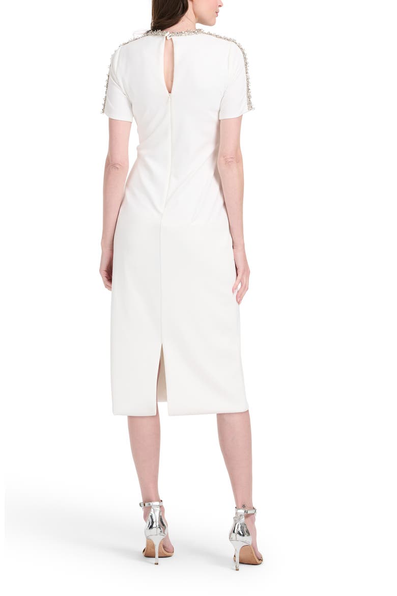 Crystal Bead Detail Crepe Cocktail Midi Dress, Alternate, color, IVORY