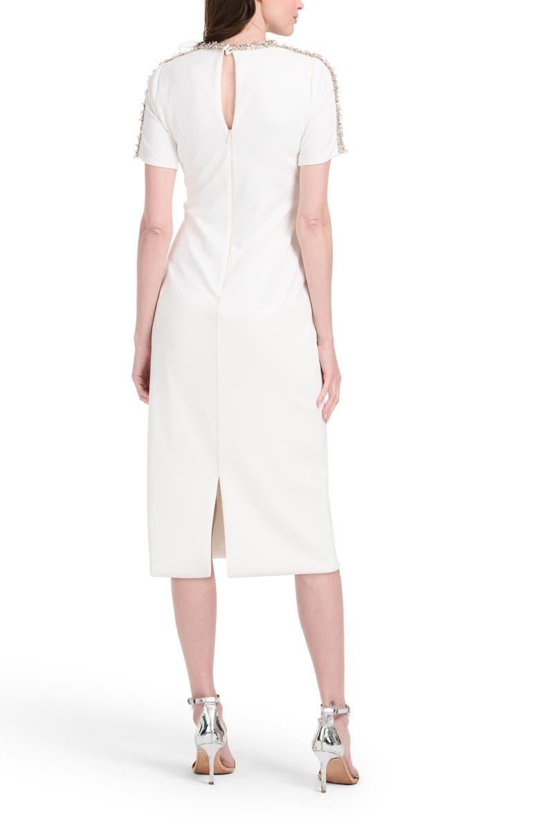 EMILY SHALANT Crystal Bead Detail Crepe Cocktail Midi Dress, Alternate, color, 