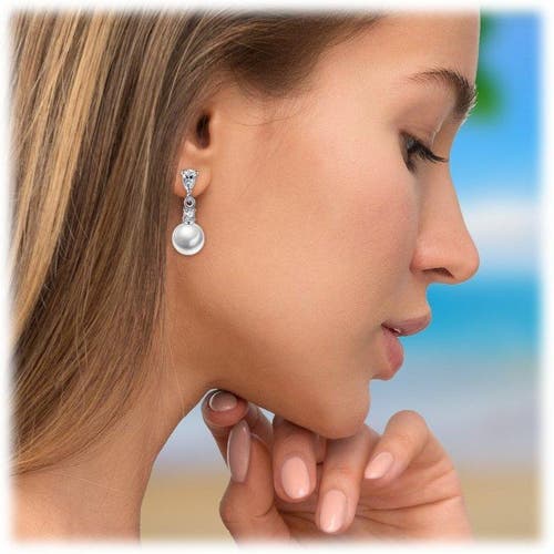 Hollywood Sensation Pearl Drop Earrings With Cubic Zirconia Accents Earrings In Silver