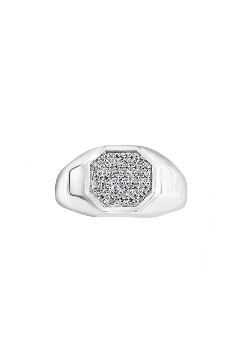 Men's Pavé White Topaz Signet Ring, Main, color, SILVER