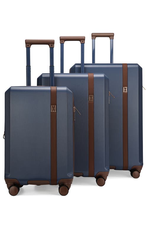 Elle Luxe Journey 3 Piece Expandable Retro Spinner Luggage Set In Blue