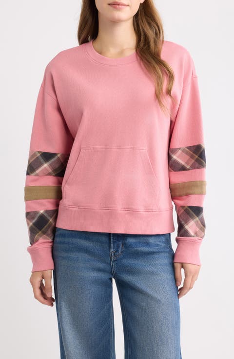 Plaid Sleeve Crewneck Sweatshirt