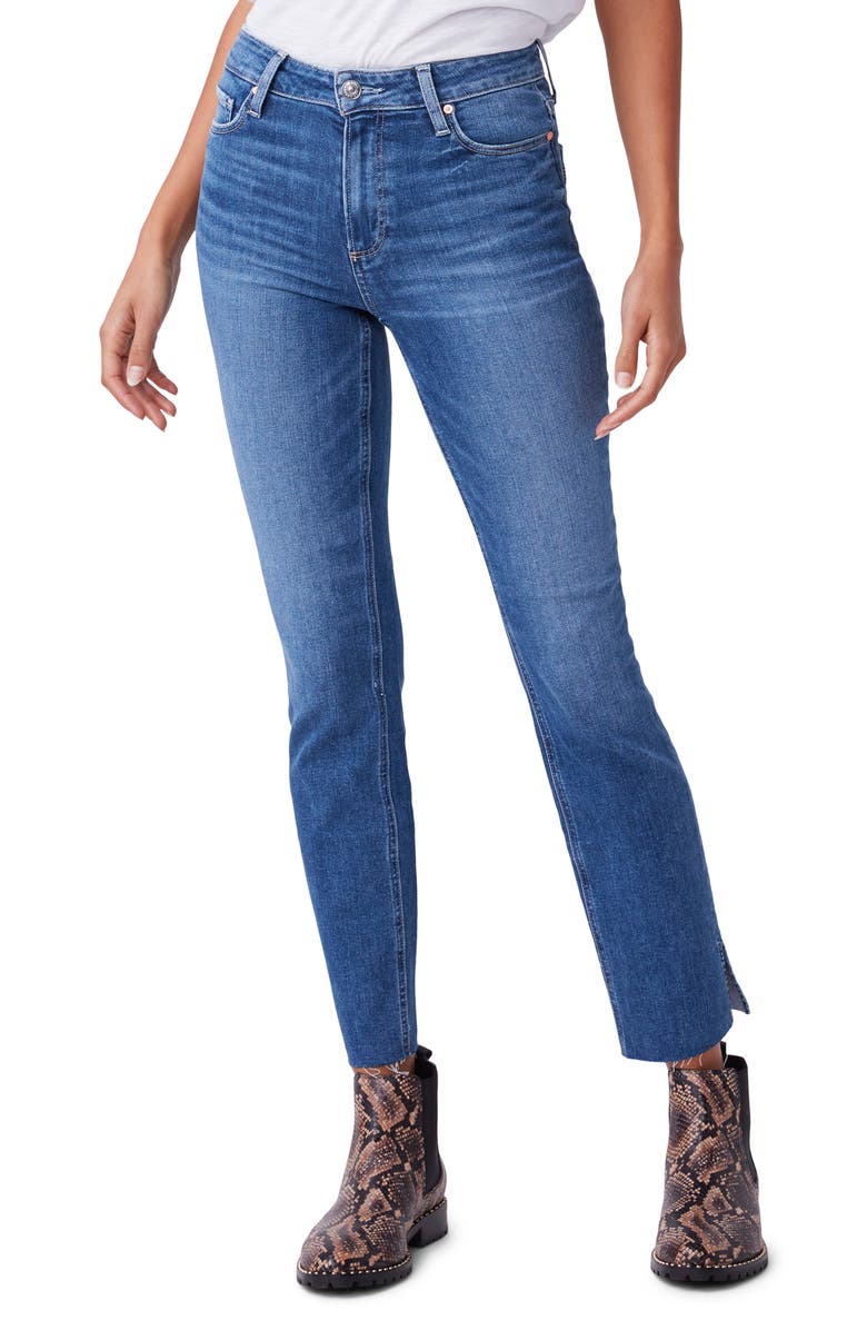 PAIGE Cindy High Waist Split Raw Hem Straight Leg Jeans, Main, color,