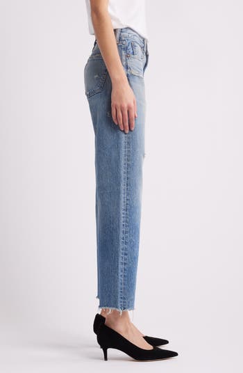 MOUSSY【HW COLOR LOOSE STRAIGHT】 MOUSSY VINTAGE Kossuth Distressed Raw Hem Straight Leg Jeans