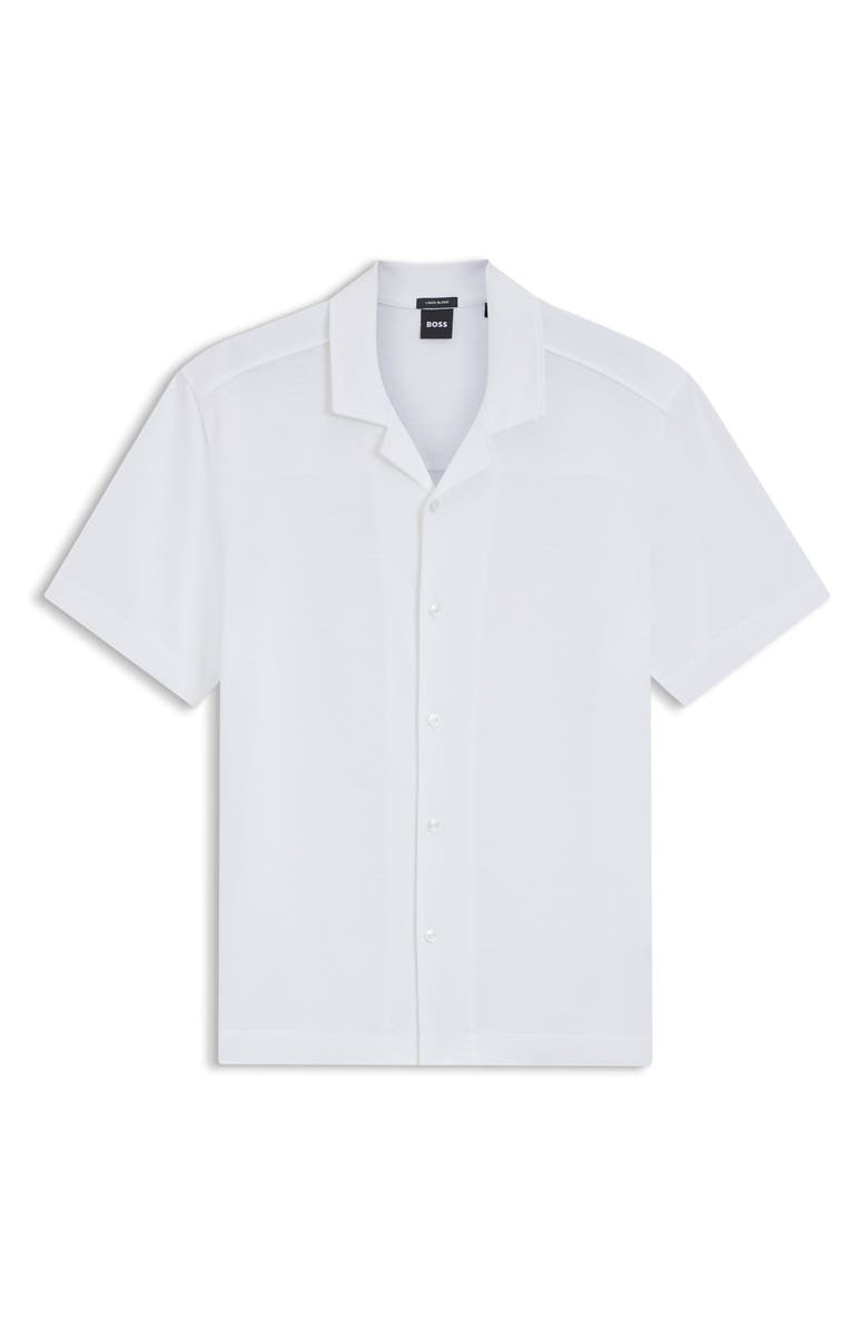 BOSS Powell Linen & Cotton Camp Shirt, Main, color, White