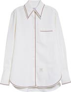 Thom Browne Exaggerated Point Collar Cotton & Linen Button-Up Shirt