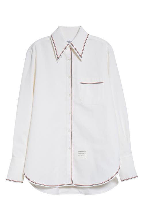 Thom Browne Exaggerated Point Collar Cotton & Linen Button-up Shirt In White