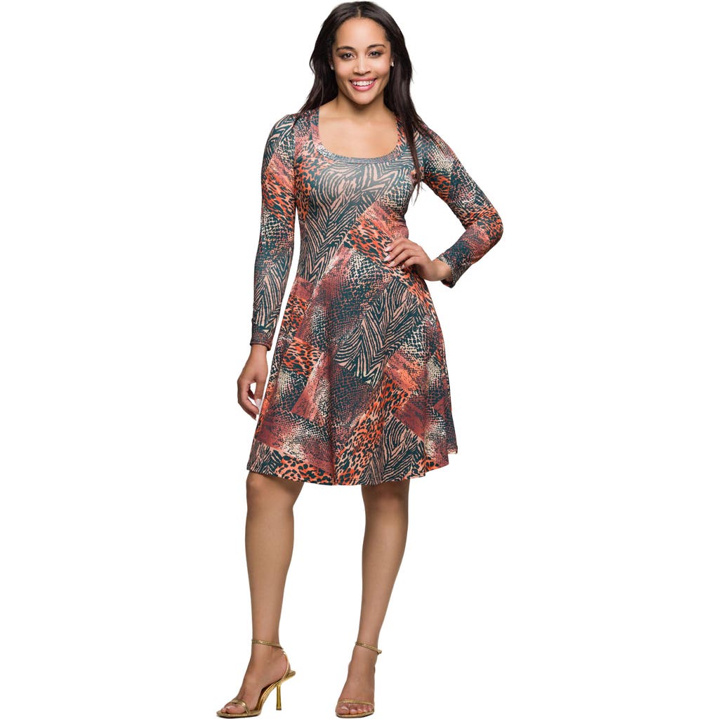 24seven Comfort Apparel Long Sleeve Fit And Flare Dress In Gray