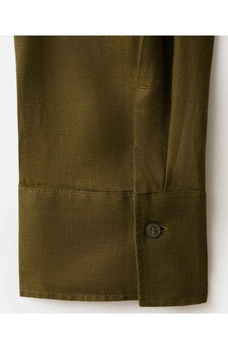 MANGO Linen Button-Up Shirt, Alternate, color, Olive Green