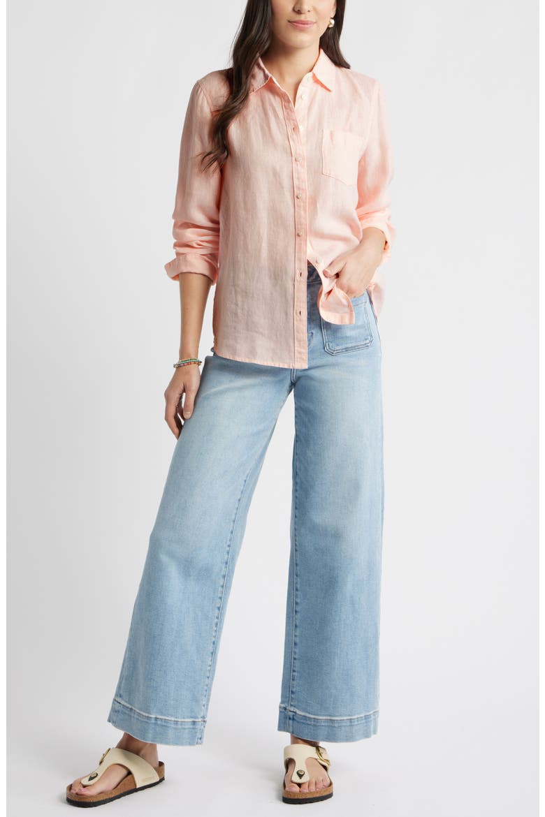 Casual Linen Button-Up Shirt, Alternate, color, PINK FRESCO