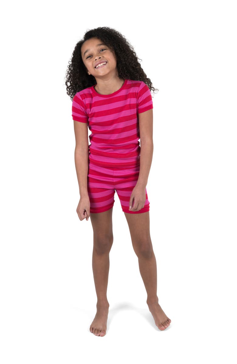 Leveret Kids Short Sleeve Cotton Striped Matching Family Pajamas, Alternate, color, Red & Pink
